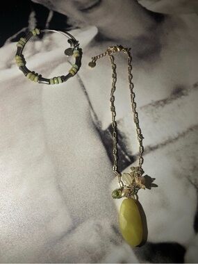 Uranium UV glow bracelet and a vintage bohm necklace
